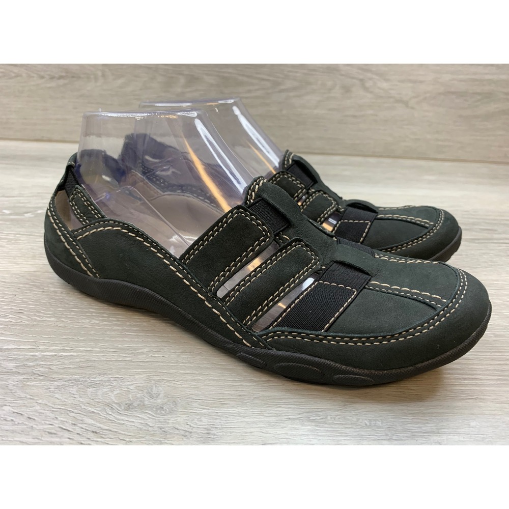 Clarks Women's 8 Black Nubuck Leather Slip On Walking Casual Classic Shoes